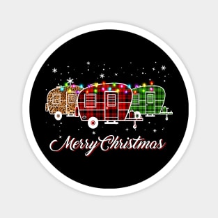 Merry Christmas Leopard Red Green Plaid Camper Xmas Magnet